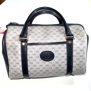 Vintage Gucci Blue Logo Boston Doctor Tote Bag Leather